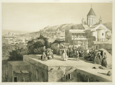 The Terraces of Tiflis, Georgia, 34. tábla egy Kaukázusról szóló könyvből, Laurens metszete, Alfred Leon Lemercier kiadója, Párizs, 1847 alkotó: Grigori Grigorevich Gagarin